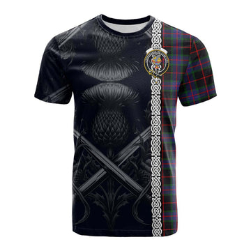 Tartan Vibes Clothing Nairn Tartan Cotton T-shirt with Family Crest Cross Sword Thistle Celtic Vibes