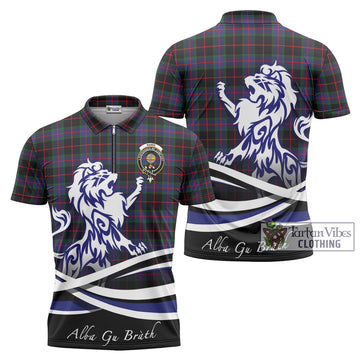Nairn Tartan Zipper Polo Shirt with Alba Gu Brath Regal Lion Emblem Unisex - Tartan Vibes Clothing
