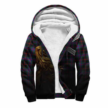 Nairn Crest Tartan Sherpa Hoodie with Golden Lion Emblem Celtic Style Unisex S - Tartan Vibes Clothing