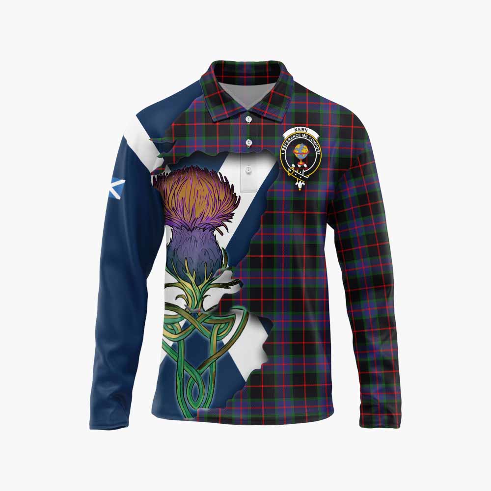 Nairn Tartan Family Crest Long Sleeve Polo Shirt Scottish Thistle Celtic Inspired Unisex - Tartan Vibes Clothing