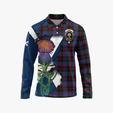 Tartan Vibes Clothing Nairn Tartan Family Crest Long Sleeve Polo Shirt Scottish Thistle Celtic Inspired