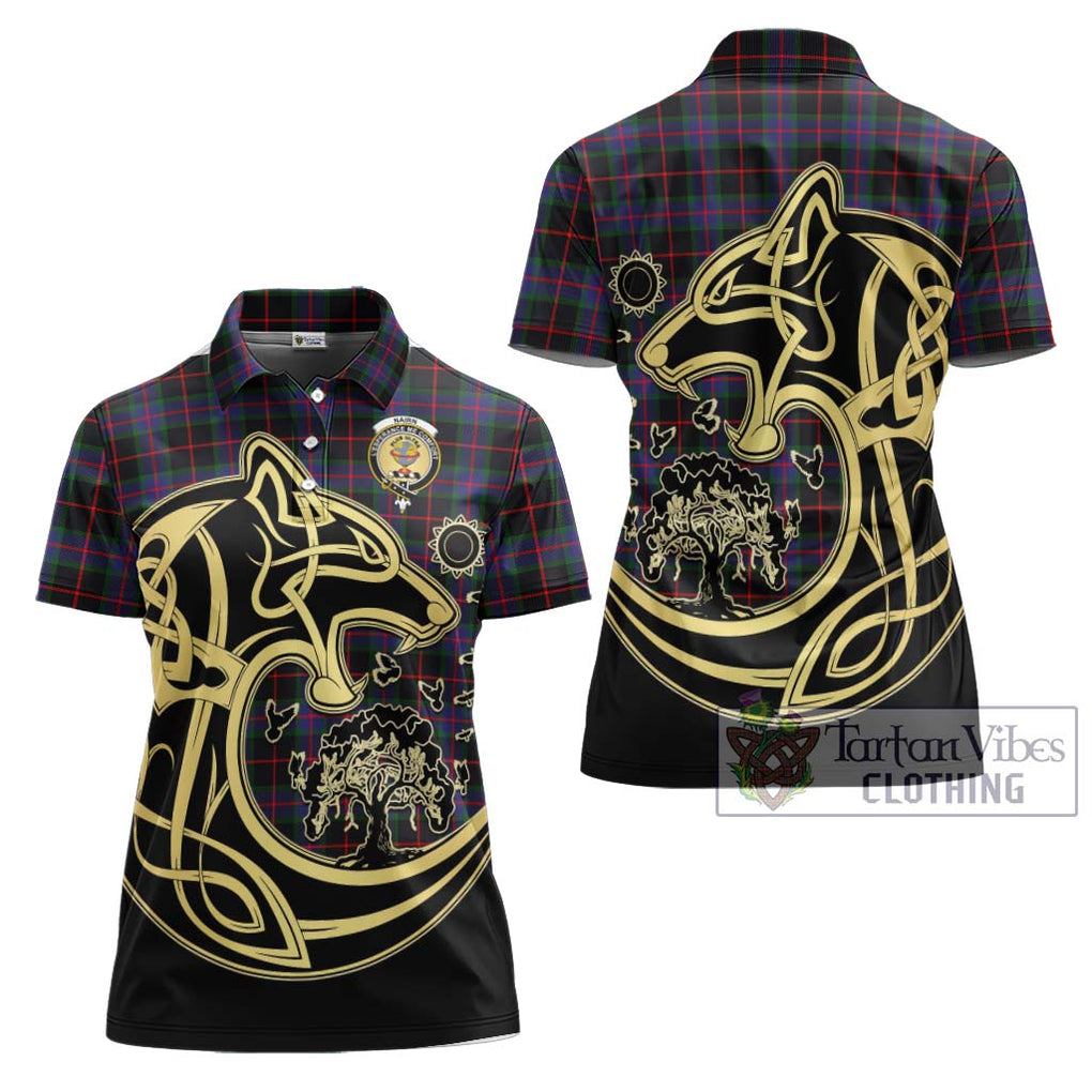 Nairn Tartan Women's Polo Shirt with Family Crest Celtic Wolf Style Women - Tartan Vibes Clothing