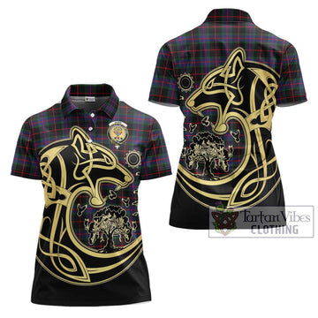 Nairn Tartan Women's Polo Shirt with Family Crest Celtic Wolf Style Women - Tartan Vibes Clothing