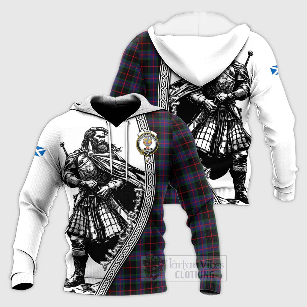 Nairn Tartan Clan Crest Knitted Hoodie with Highlander Warrior Celtic Style Unisex Knitted Pullover Hoodie - Tartan Vibes Clothing