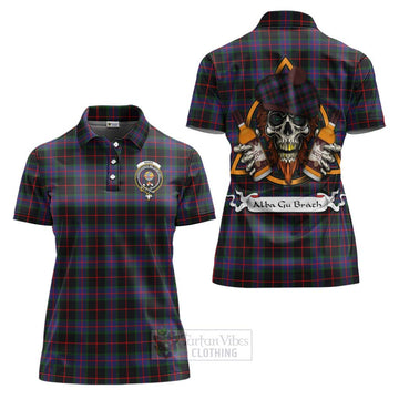 Nairn Tartan Women's Polo Shirt with Family Crest and Bearded Skull Holding Bottles of Whiskey Women - Tartan Vibes Clothing