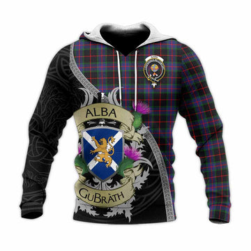 Nairn Tartan Family Crest Knitted Hoodie Lion Rampant Royal Thistle Shield Celtic Inspired Unisex Knitted Pullover Hoodie - Tartan Vibes Clothing