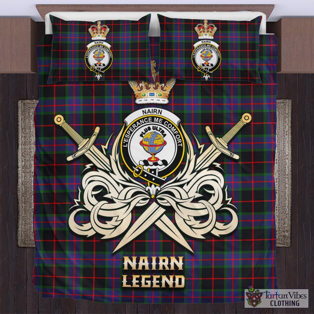 Tartan Vibes Clothing Nairn Tartan Bedding Set with Clan Crest and the Golden Sword of Courageous Legacy