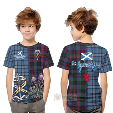 Nairn Tartan Kid T-Shirt Happy St. Andrew's Day Half Tartan Style Youth XL Size14 - Tartan Vibes Clothing