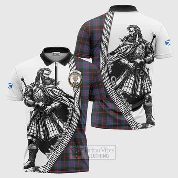Nairn Tartan Clan Crest Zipper Polo Shirt with Highlander Warrior Celtic Style Unisex - Tartan Vibes Clothing