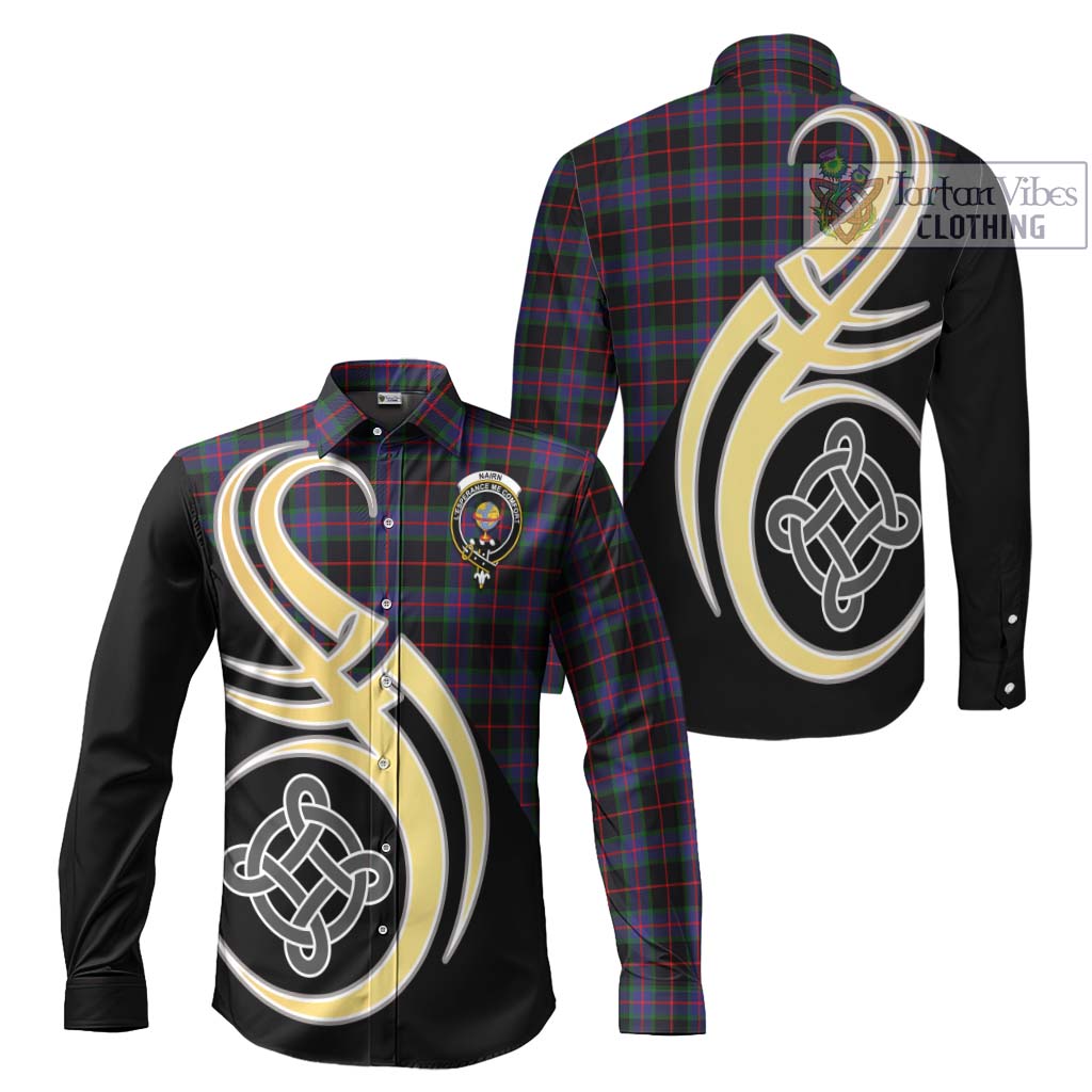 Nairn Tartan Long Sleeve Button Shirt with Family Crest and Celtic Symbol Style Men's Shirt S - Tartan Vibes Clothing