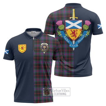 Nairn Tartan Zipper Polo Shirt Alba with Scottish Lion Royal Arm Half Style Unisex - Tartan Vibes Clothing