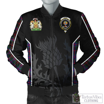 Tartan Vibes Clothing Nairn Tartan Bomber Jacket with Family Crest and Scottish Thistle Vibes Sport Style