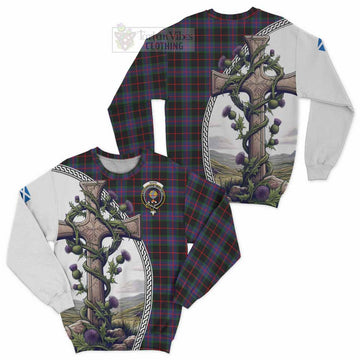 Nairn Tartan Sweatshirt with Family Crest and St. Andrew's Cross Accented by Thistle Vines Unisex - Tartan Vibes Clothing