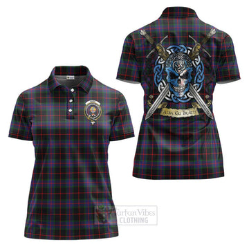 Nairn Tartan Women's Polo Shirt with Family Crest Celtic Skull Style Women - Tartan Vibes Clothing
