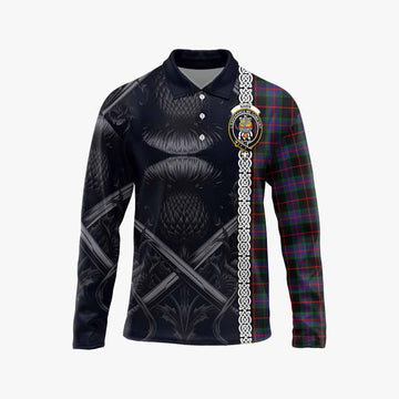 Nairn Tartan Long Sleeve Polo Shirt with Family Crest Cross Sword Thistle Celtic Vibes Unisex - Tartan Vibes Clothing