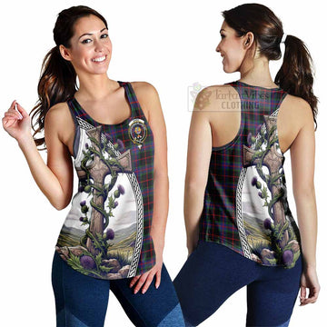 Nairn Tartan Women's Racerback Tanks with Family Crest and St. Andrew's Cross Accented by Thistle Vines 4XL - Tartan Vibes Clothing