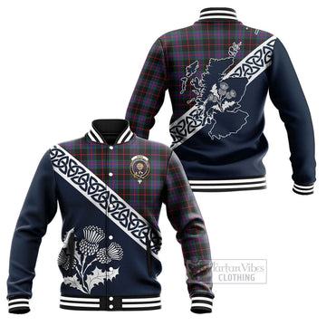 Nairn Tartan Baseball Jacket Featuring Thistle and Scotland Map Unisex - Tartan Vibes Clothing