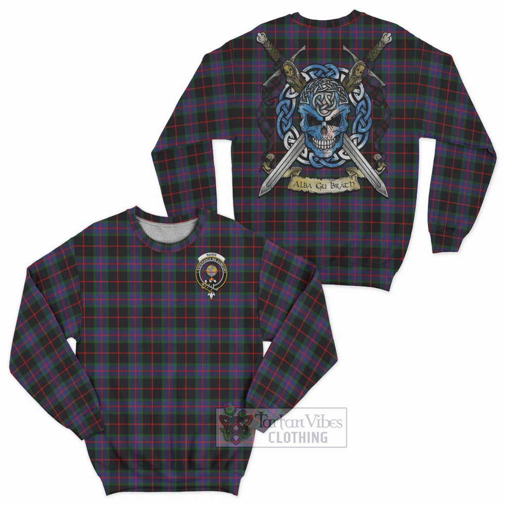Nairn Tartan Sweatshirt with Family Crest Celtic Skull Style Unisex - Tartan Vibes Clothing