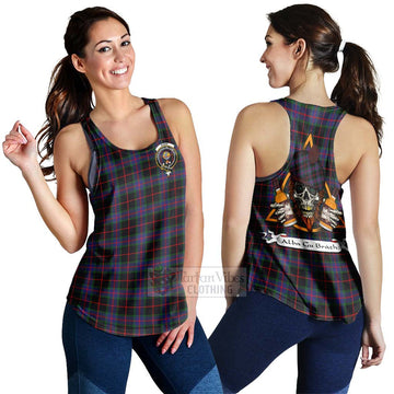 Nairn Tartan Women's Racerback Tanks with Family Crest and Bearded Skull Holding Bottles of Whiskey 4XL - Tartan Vibes Clothing