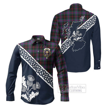 Nairn Tartan Long Sleeve Button Shirt Featuring Thistle and Scotland Map Men's Shirt S - Tartan Vibes Clothing