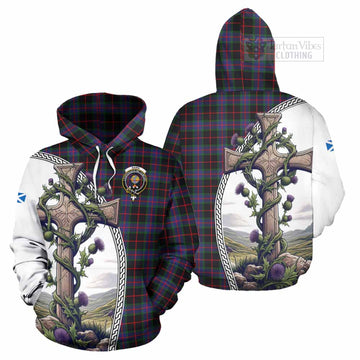 Nairn Tartan Hoodie with Family Crest and St. Andrew's Cross Accented by Thistle Vines Zip Hoodie - Tartan Vibes Clothing