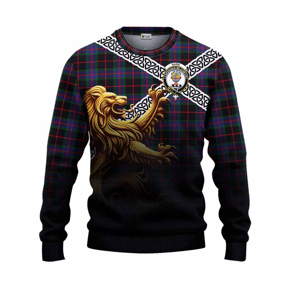 Nairn Crest Tartan Knitted Sweater with Golden Lion Emblem Celtic Style Unisex - Tartan Vibes Clothing