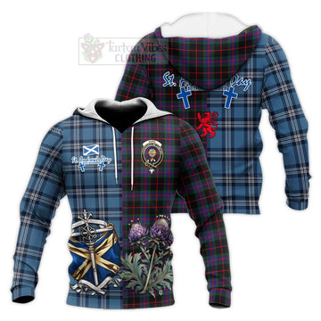 Nairn Tartan Knitted Hoodie Happy St. Andrew's Day Half Tartan Style Unisex Knitted Pullover Hoodie - Tartan Vibes Clothing