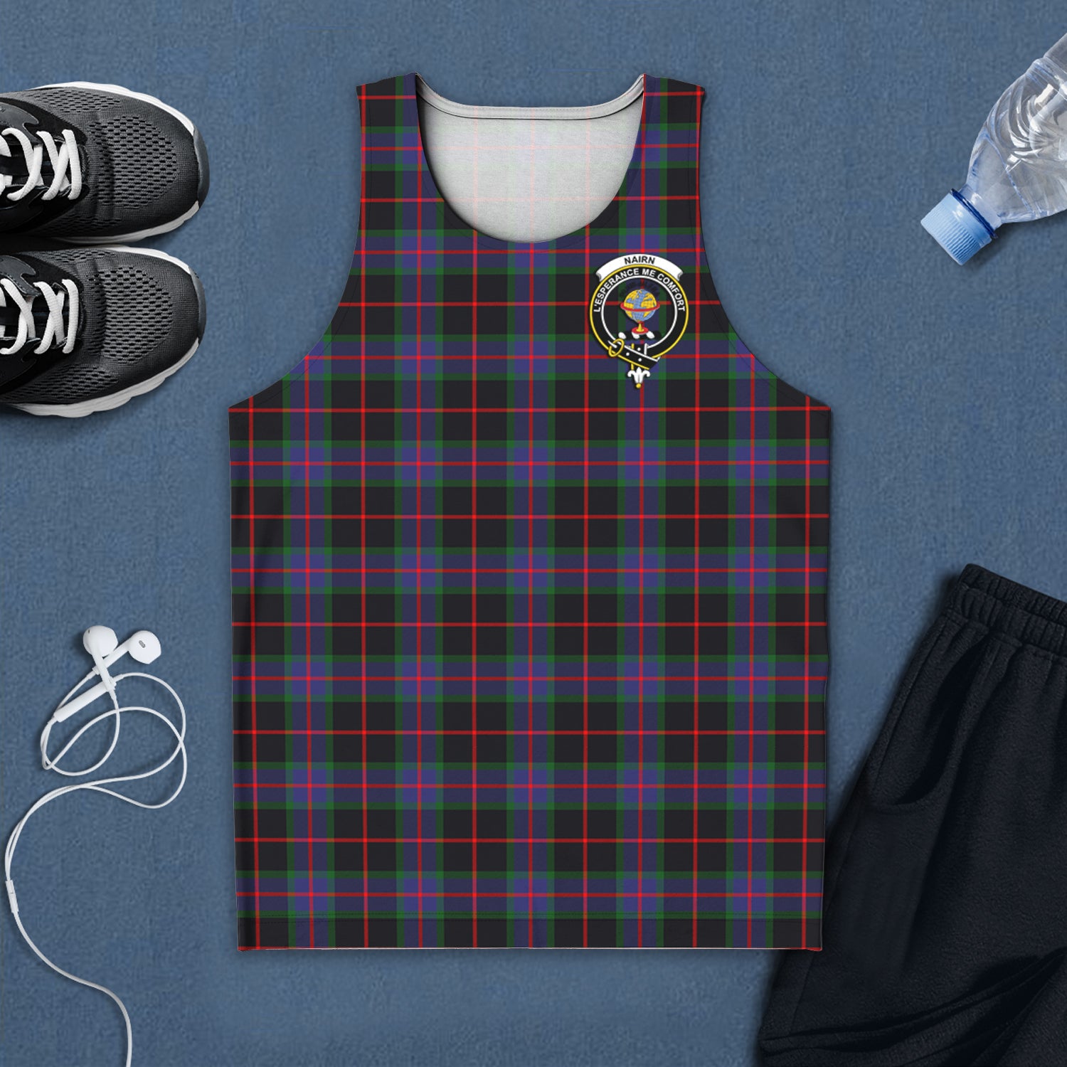 Nairn Tartan Mens Tank Top with Family Crest 5XL - Tartan Vibes Clothing