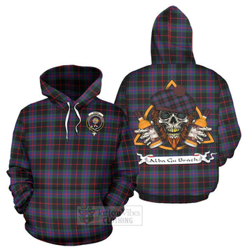 Nairn Tartan Hoodie with Family Crest and Bearded Skull Holding Bottles of Whiskey Zip Hoodie - Tartan Vibes Clothing