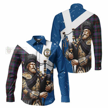 Nairn Tartan Long Sleeve Button Shirt with Family Crest Scottish Bagpiper Vibes Men's Shirt - Tartan Vibes Clothing