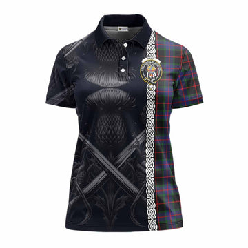 Nairn Tartan Women's Polo Shirt with Family Crest Cross Sword Thistle Celtic Vibes Women - Tartan Vibes Clothing