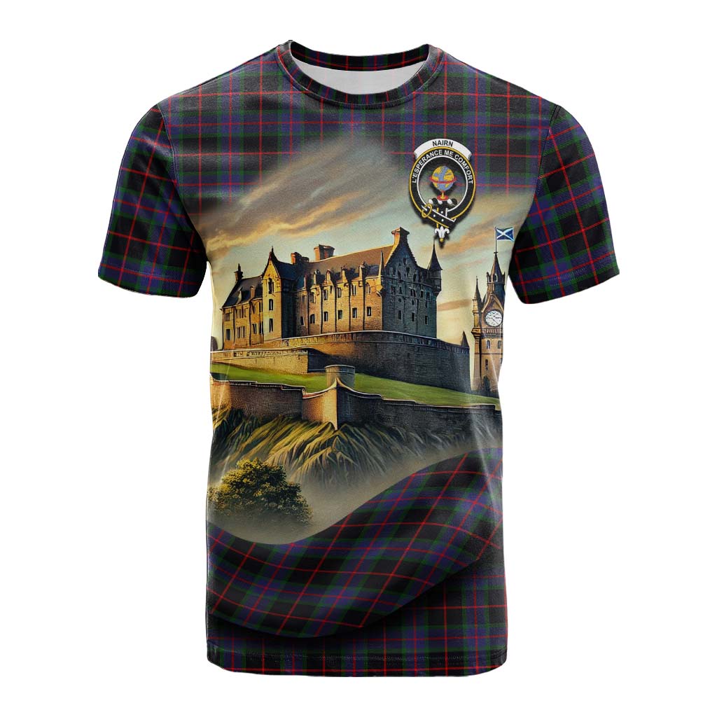 Tartan Vibes Clothing Nairn Tartan Family Crest Cotton T-shirt with Scottish Ancient Castle Style