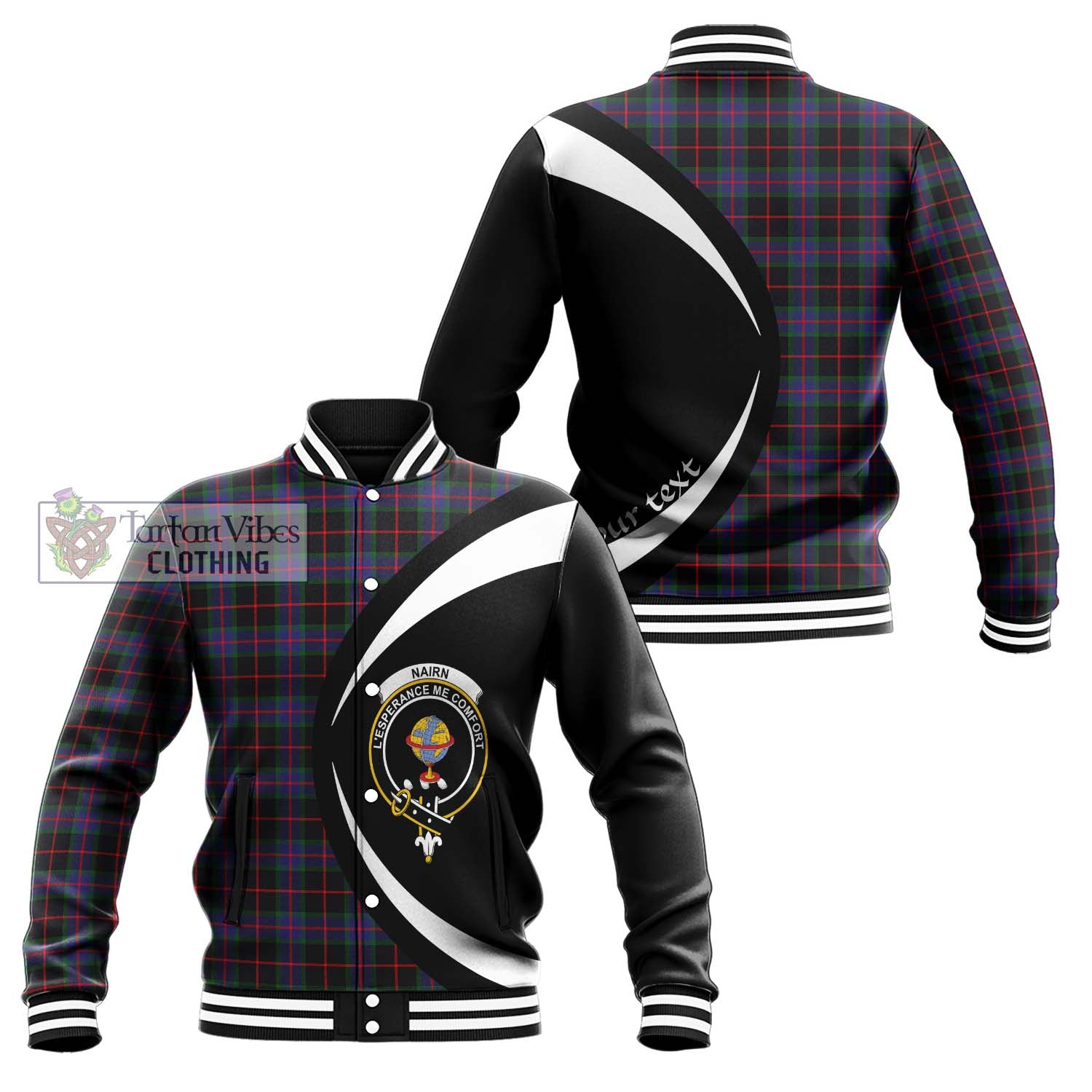 Nairn Tartan Baseball Jacket with Family Crest Circle Style Unisex - Tartan Vibes Clothing
