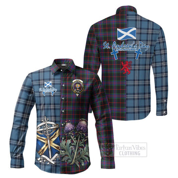 Nairn Tartan Long Sleeve Button Shirt Happy St. Andrew's Day Half Tartan Style Men's Shirt S - Tartan Vibes Clothing