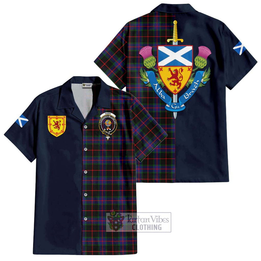 Nairn Tartan Hawaiian Shirt Alba with Scottish Lion Royal Arm Half Style Kid - Tartan Vibes Clothing