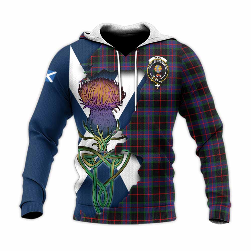 Tartan Vibes Clothing Nairn Tartan Family Crest Knitted Hoodie Scottish Thistle Celtic Inspired