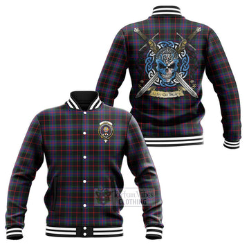 Nairn Tartan Baseball Jacket with Family Crest Celtic Skull Style Unisex - Tartan Vibes Clothing