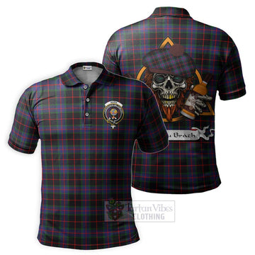 Nairn Tartan Polo Shirt with Family Crest and Bearded Skull Holding Bottles of Whiskey Kid - Tartan Vibes Clothing