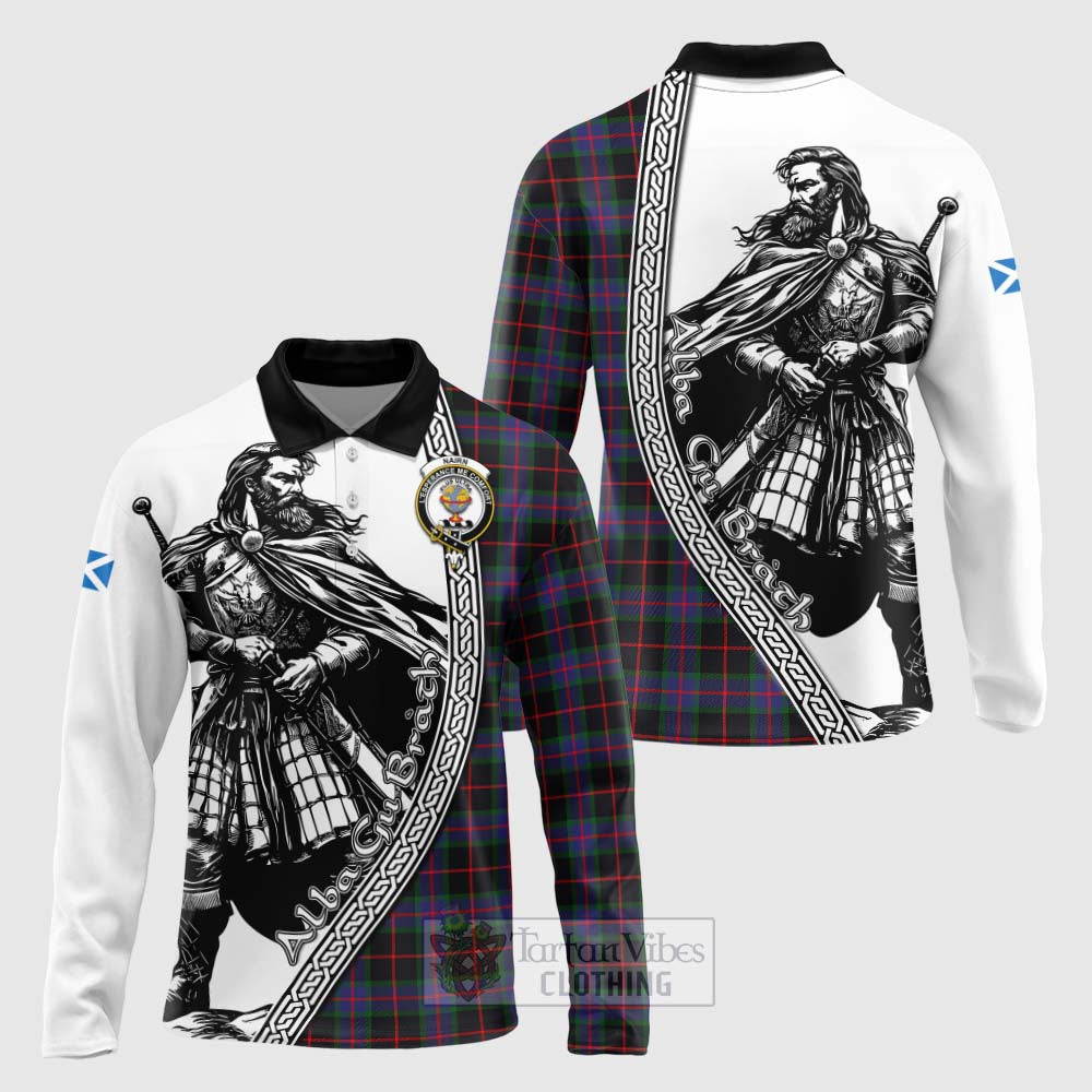 Nairn Tartan Clan Crest Long Sleeve Polo Shirt with Highlander Warrior Celtic Style Unisex - Tartan Vibes Clothing