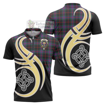 Nairn Tartan Zipper Polo Shirt with Family Crest and Celtic Symbol Style Unisex - Tartan Vibes Clothing