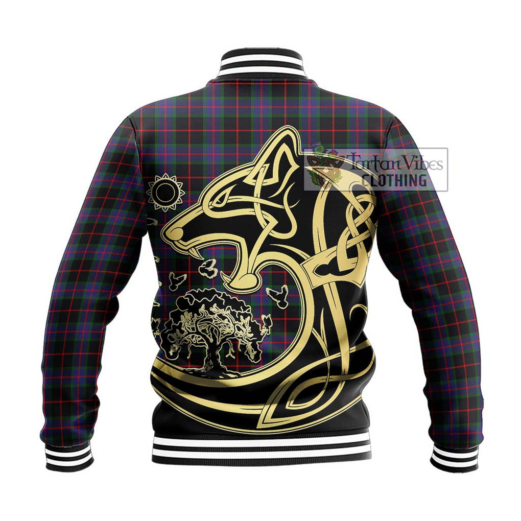 Nairn Tartan Baseball Jacket with Family Crest Celtic Wolf Style - Tartan Vibes Clothing