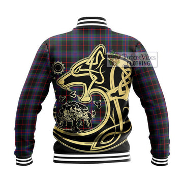 Nairn Tartan Baseball Jacket with Family Crest Celtic Wolf Style - Tartan Vibes Clothing