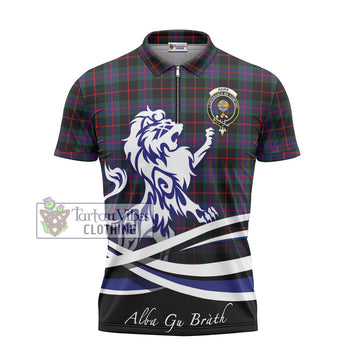 Nairn Tartan Zipper Polo Shirt with Alba Gu Brath Regal Lion Emblem - Tartan Vibes Clothing