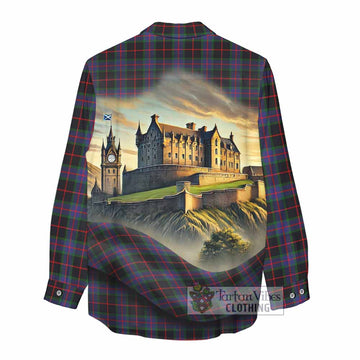 Nairn Tartan Family Crest Women's Casual Shirt with Scottish Ancient Castle Style - Tartan Vibes Clothing