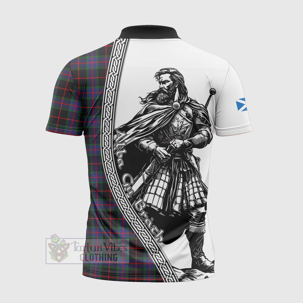 Nairn Tartan Clan Crest Zipper Polo Shirt with Highlander Warrior Celtic Style - Tartan Vibes Clothing