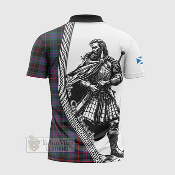 Nairn Tartan Clan Crest Zipper Polo Shirt with Highlander Warrior Celtic Style - Tartan Vibes Clothing