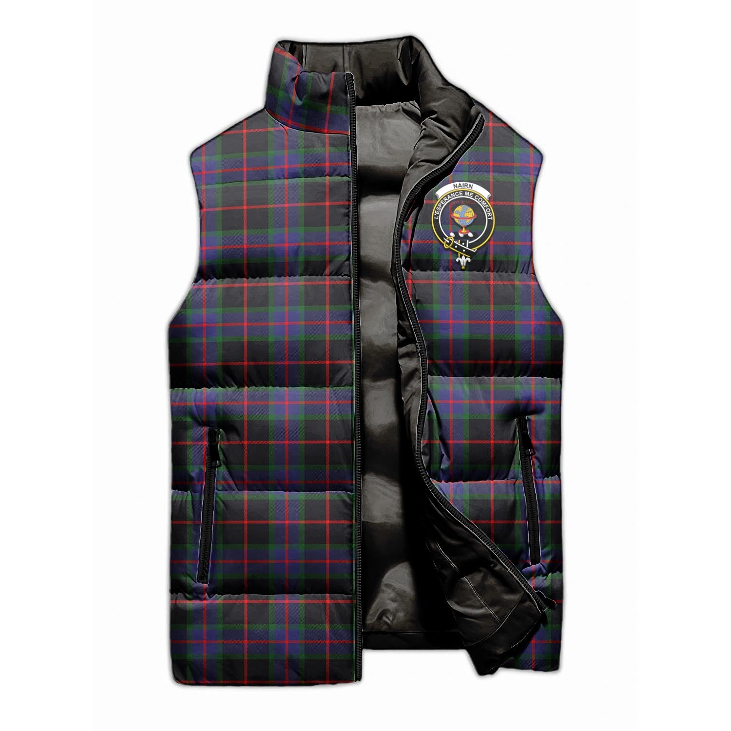 Nairn Tartan Sleeveless Puffer Jacket with Family Crest - Tartan Vibes Clothing