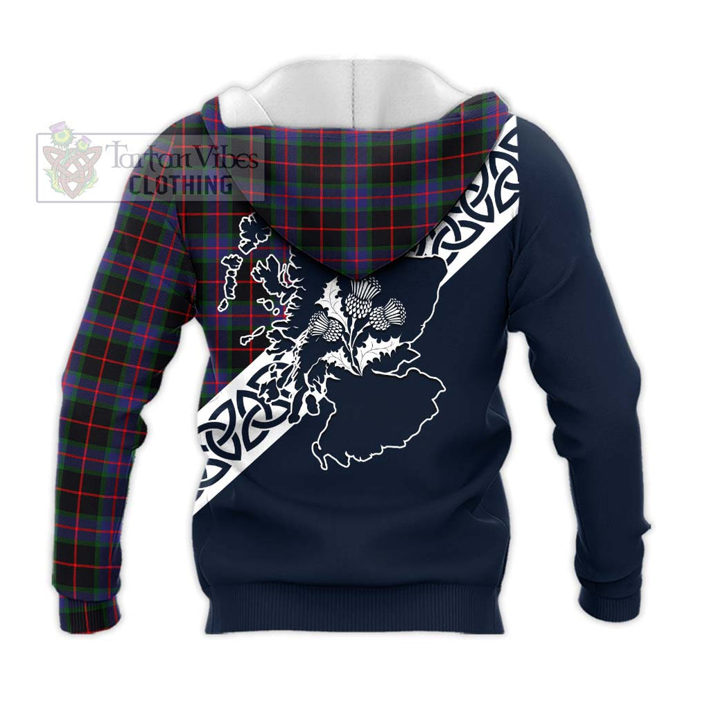 Nairn Tartan Knitted Hoodie Featuring Thistle and Scotland Map - Tartan Vibes Clothing