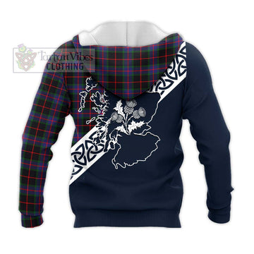 Nairn Tartan Knitted Hoodie Featuring Thistle and Scotland Map - Tartan Vibes Clothing
