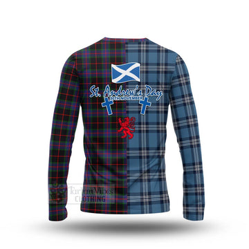 Nairn Tartan Long Sleeve T-Shirt Happy St. Andrew's Day Half Tartan Style - Tartan Vibes Clothing